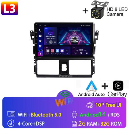 For TOYOTA VIOS GEN 3 Yaris 2013 - 2016 Car Radio Android Automotive Multimedia Player Navigation GPS Carplay Screen Auto Stereo