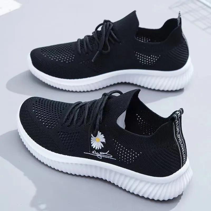 

New Style Women Casual Shoes 2025 Breathable Walking Mesh Flat Shoes Sneakers Women Gym Vulcanized Shoes White Female Footwear 40 чорний