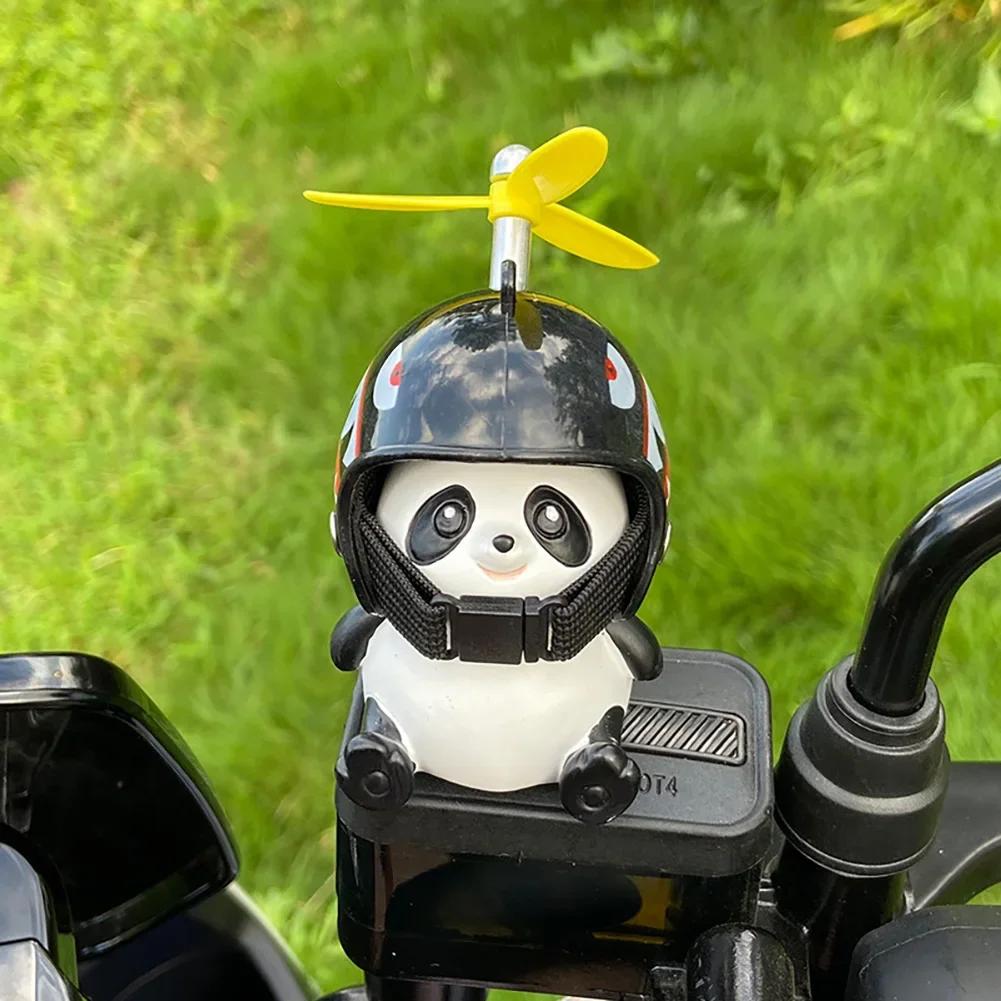 Motorcycle Handlebar Decoration Bike Electric Cute Panda Cartoon With Helmet Airscrew Ornaments Riding Equipment Accessories