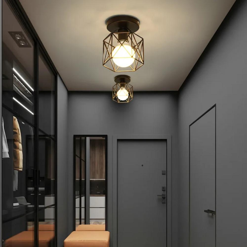 Modern Nordic Black Wrought Iron E27 Led Ceiling Lights for Kitchen Living Room Bedroom Study Balcony Restaurant Cafe Hotel