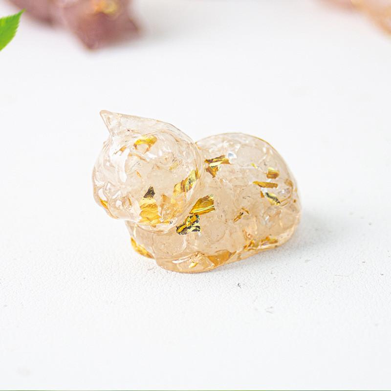 Cute Cat Resin Art Figurine With Crystals For Home Office Decor Gift For Kids