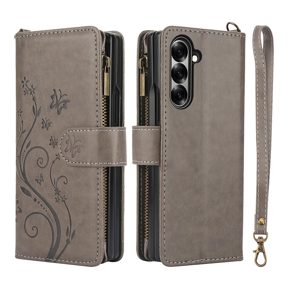 Wrist Strap Leather Zipper Wallet Card Slot Phone Case for Samsung Galaxy Z Fold 7 6 5 4 3 Fold6 Fold5 Fold4 Flip Stand Cover
