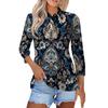 Women's Fashion Casual Lapel Short 3/4 Sleeve Print Shirt Women's Button Up Tops