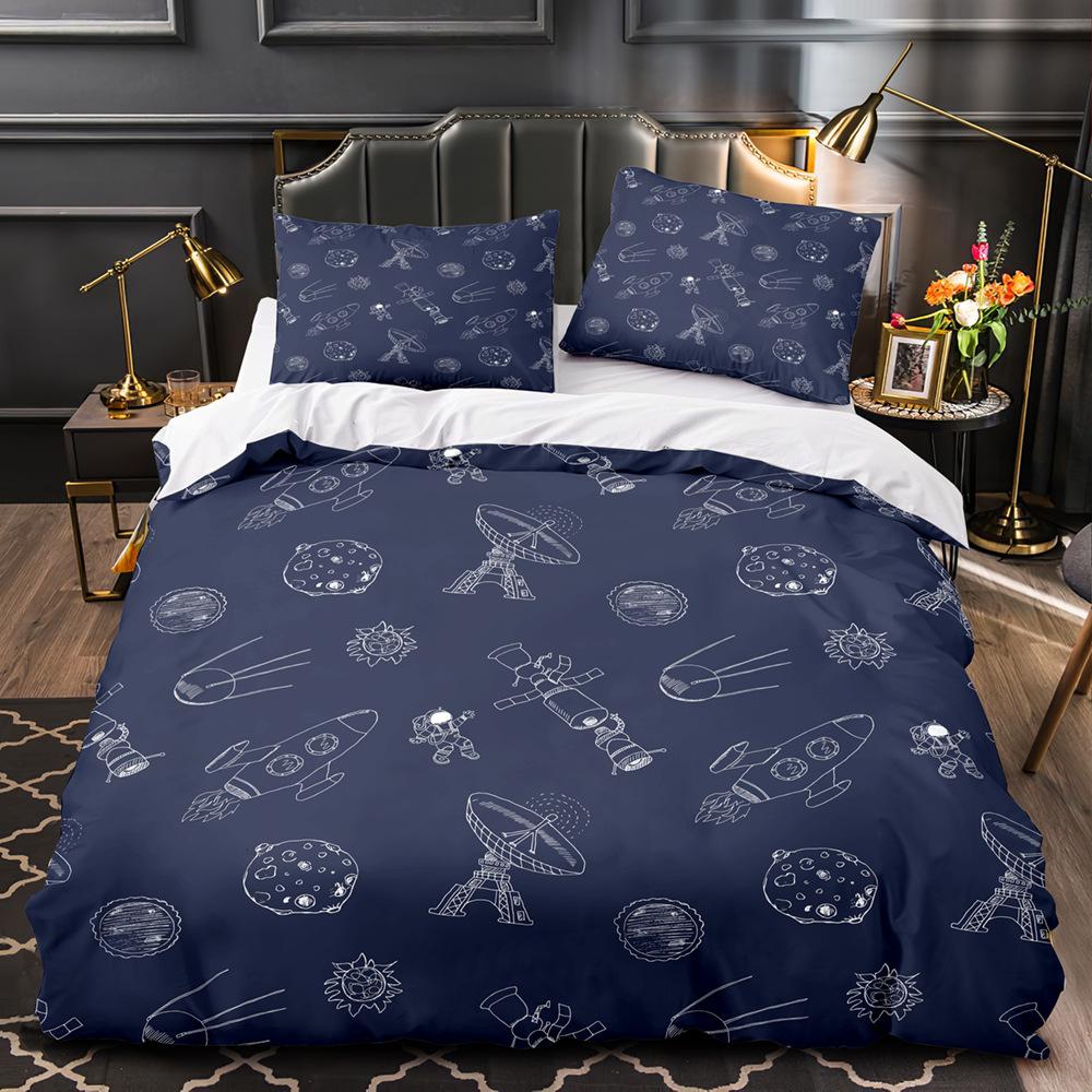 Sports Graffiti King Queen Duvet Cover Cartoon Bicycle Badminton Racket Bedding Set for Kids Black 2/3pcs Polyester Quilt Cover