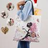 Wishing Girl Print Linen Reusable Shoulder Bags Women Large Tote Bags Fashion Handbags With Customized Printed CLE