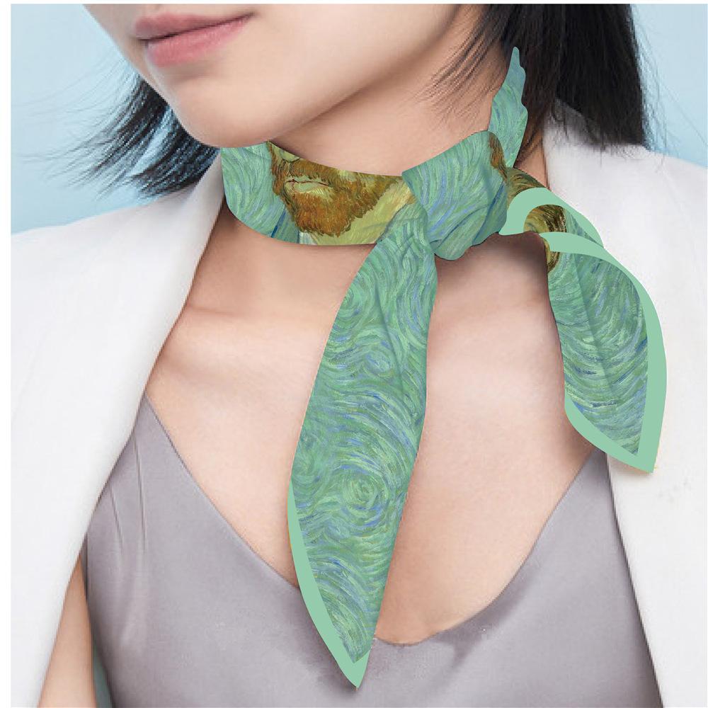 53cm Silk Scarf Van gogh Painting Square Scarves Wraps Bandana Small Hijab Silk Foulards Tie Headband Neckerchief