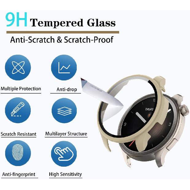 [4-Pack] Screen Protector Case with Tempered Glass Compitible with Amazfit Balance Smart Watch, Hard PC Case Screen Protector Cover Bumper