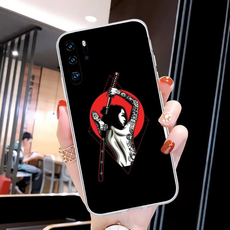 Custodia per telefono Samurai Gril da donna per Huawei P50 P40 P30 Pro Mate 40 30 Pro Nova 8 8i Y7P Honor Cover trasparente per telefono