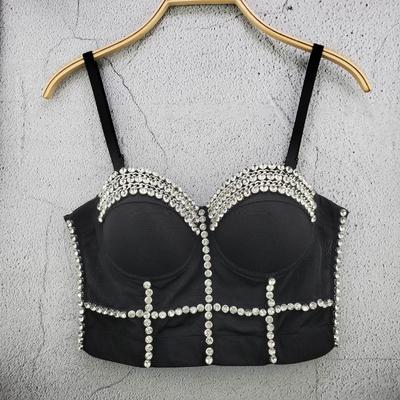 Handmade Crystal-embellished Popular Small Tank Top with A Halter Neckline Street Style Trendy Waist-cinching Bra Top Camis & Tank Tops