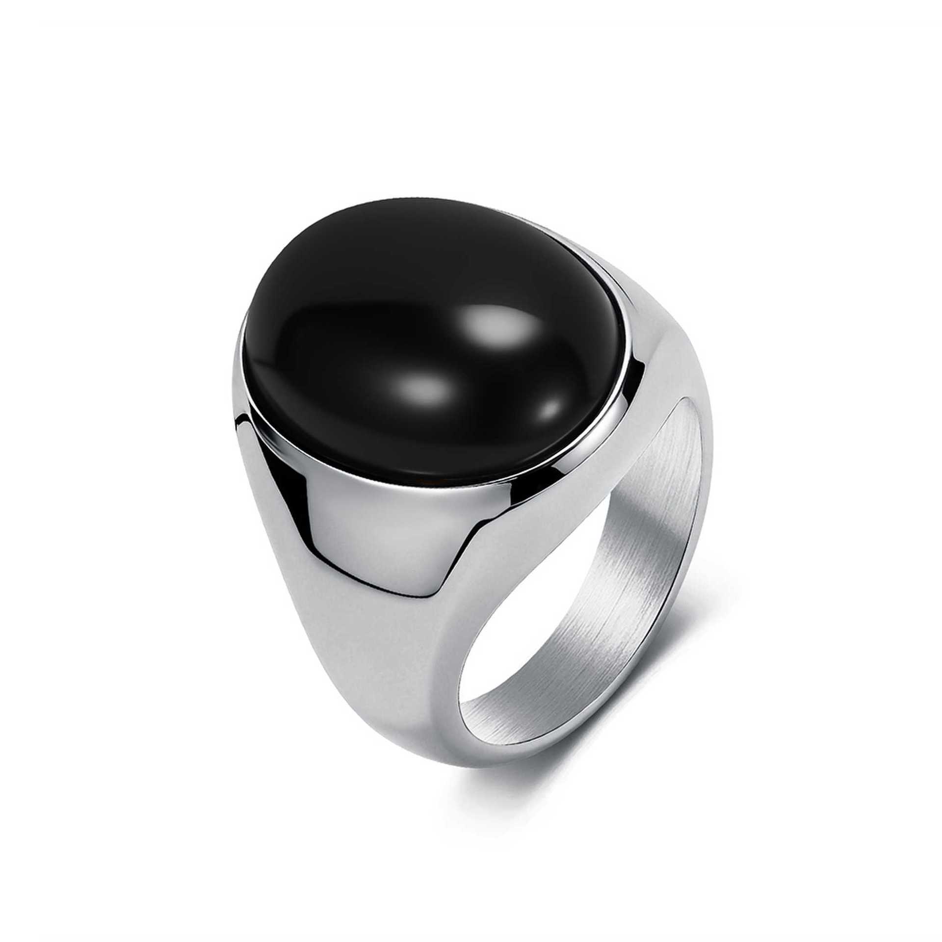 Trend Jewelry Oval Egg-shaped Tiger s Eye Stone Ring Men s Niche Literary High-end Titanium Steel Index Finger Ring 7#