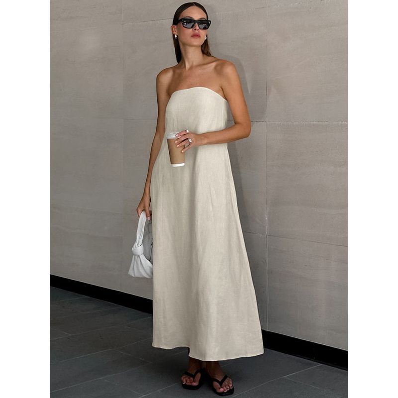 French style New Summer Backless Long dress Sexy Tube Top Holiday Style Dress Sexy Strapless Dress