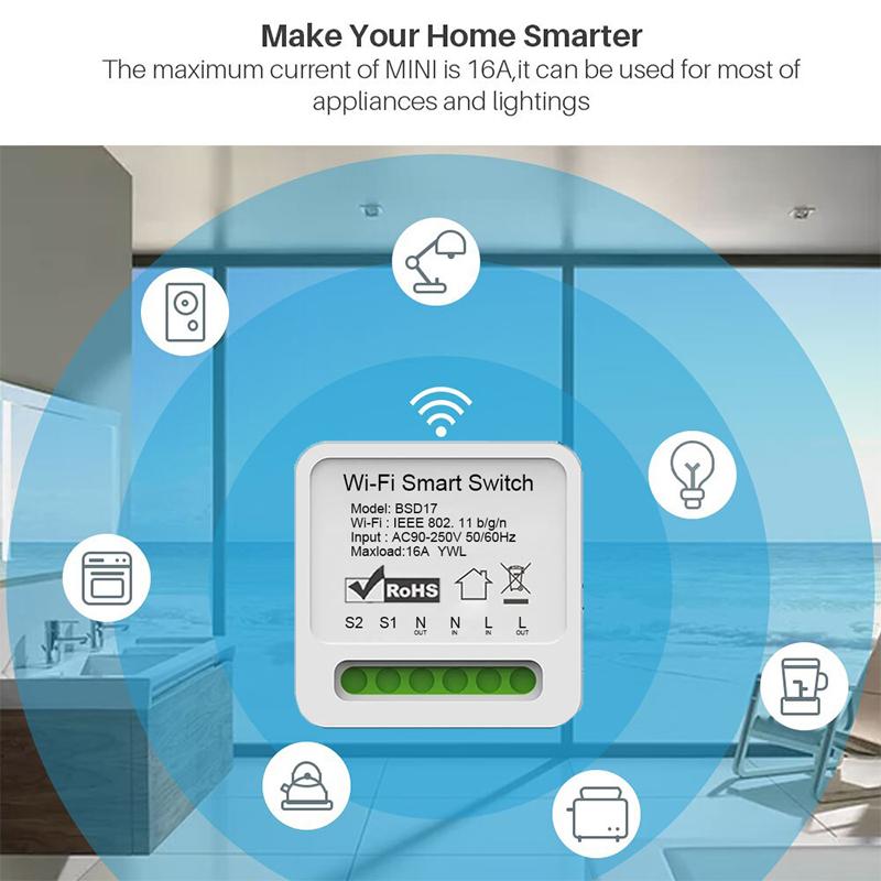 16A Wifi Smart Switch 2 Way Wireless Control DIY Light Switches Smart Circuit Breaker Switch Support Alexa Google Home EWelink