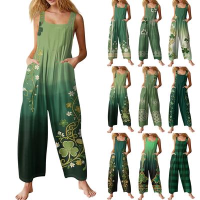 Kadın Günlük Tulumlar Jumpsuitler Ayarlanabilir Askılı Kolsuz Baskılı Rahat Tulumlar Cepli