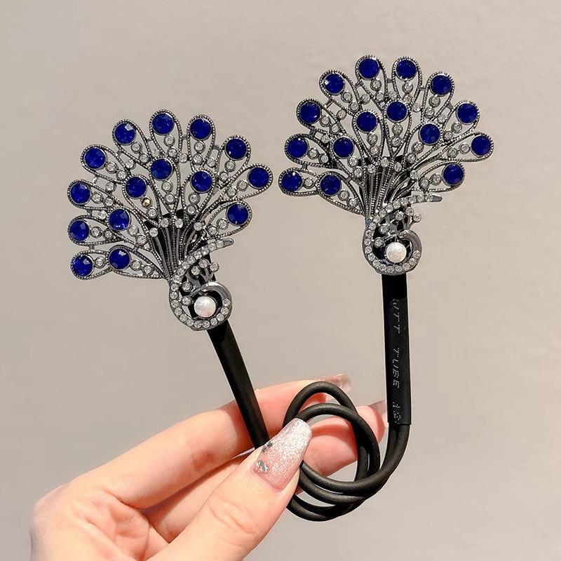 Pearl Peacock High-End Headbands Updo For Women Girls Party Meatball Head Hair Accessories