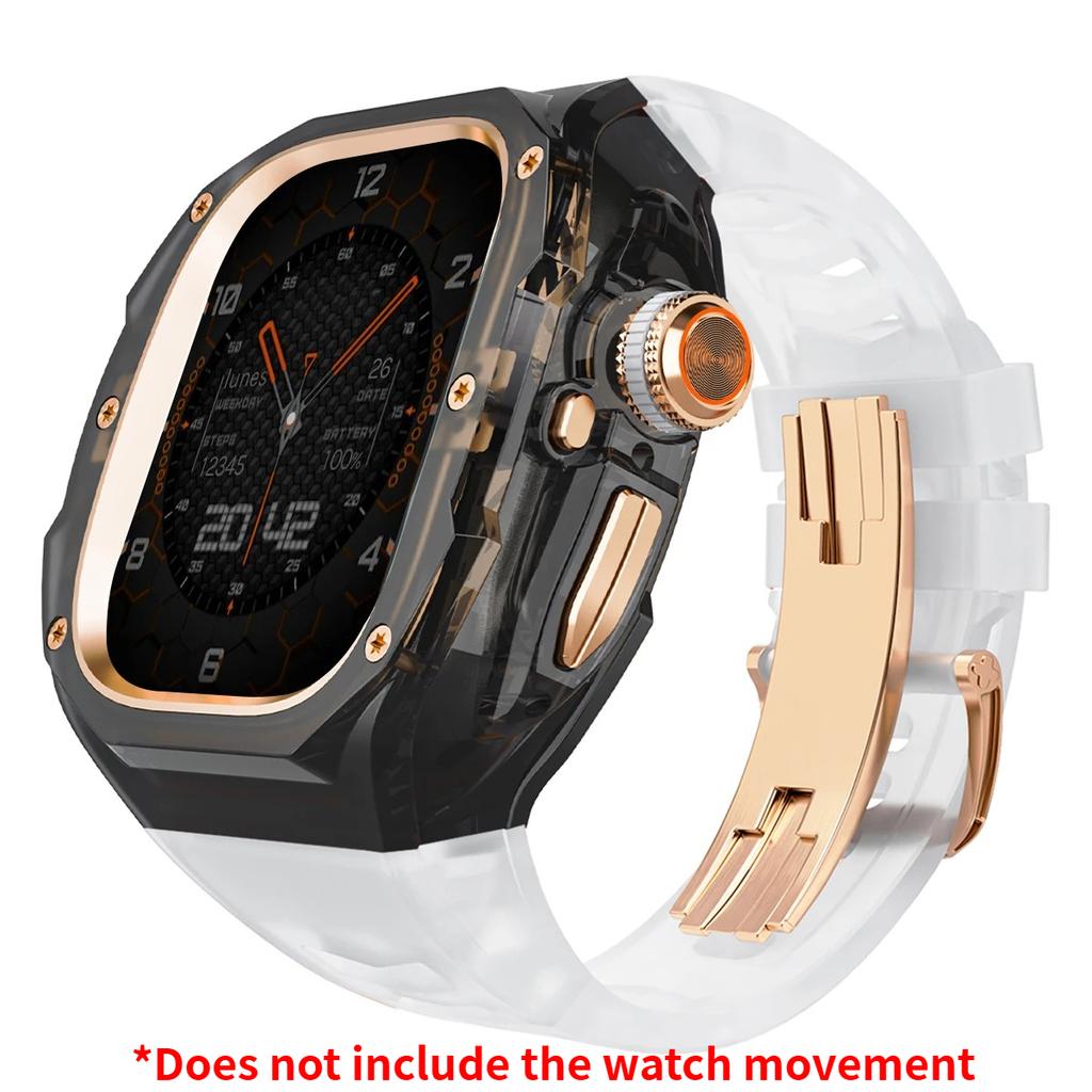 Prabangus modifikacijų rinkinys Apple watch Ultra 3/2/1 49mm Sportinis guminis dirželis+Dėklas Iwatch ultra 49mm Skaidrus Glacier dėklas Modifikavimo rinkinys
