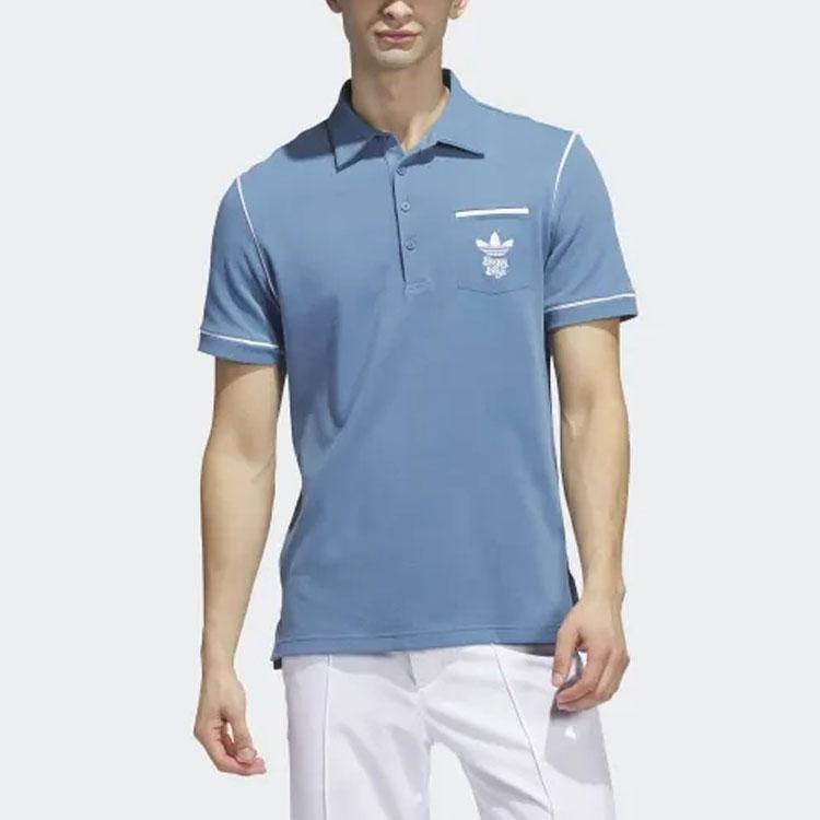 Adidas Originals X Bogey Boys SS23 Logo Pocket Button Short Sleeve Polo Shirt Men Polo Shirts Blue HY1789