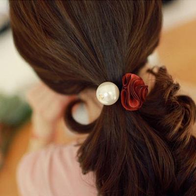 Fashion Cloth Art Rose Big Pearl Hair Rope EMA