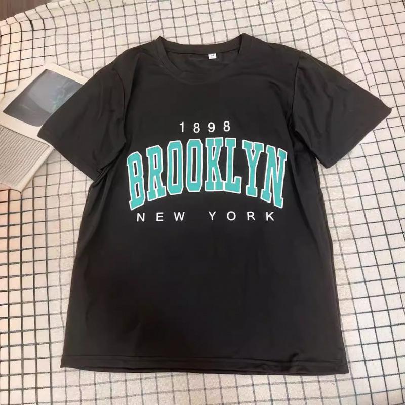 Women's Cotton Letter Print Loose Mid-Length Short Sleeve T-Shirt