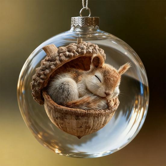 Forest Animal Acorn Clear Ball Ornaments Plastic Christmas Hanging Ball with Cozy Pine Cone Animal for Winter Xmas Tree Decor