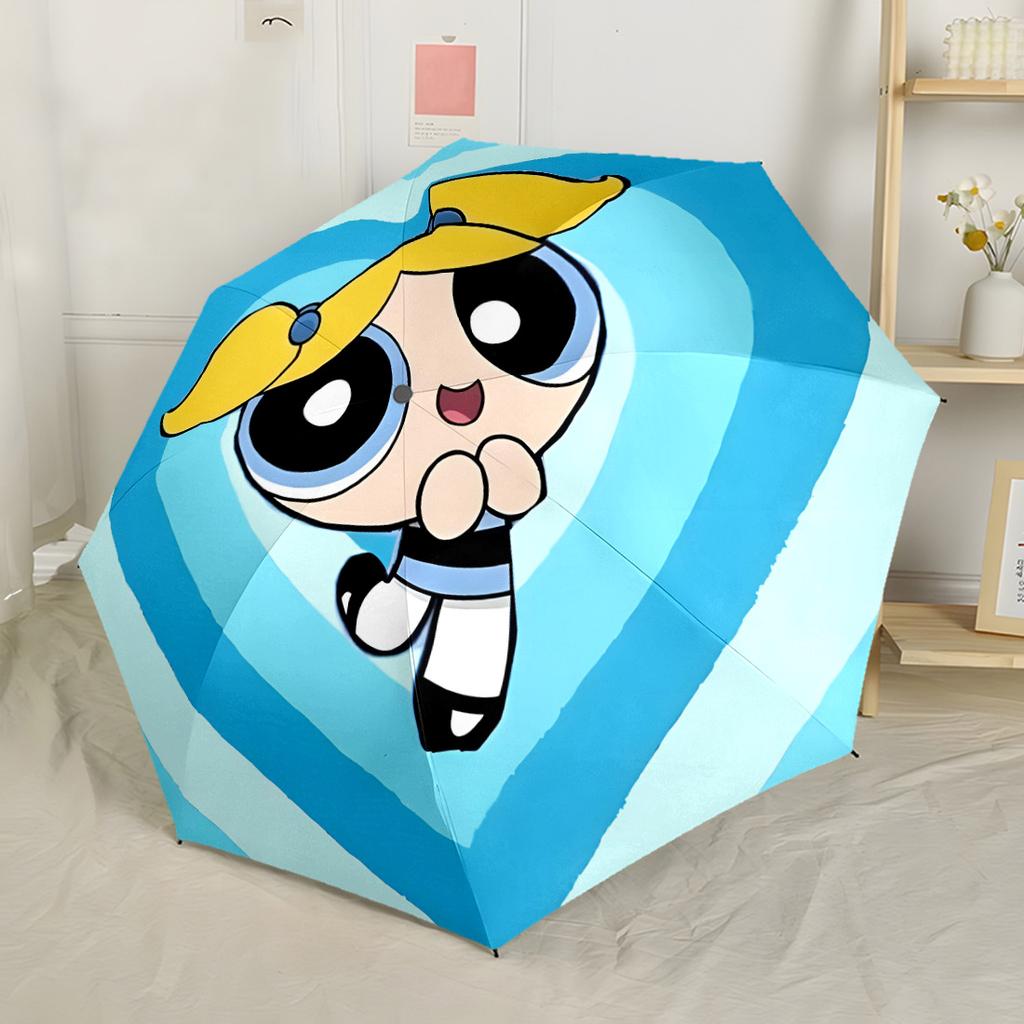 Powerpuff Girls Adventure Compact Travel Automatic Umbrella Compact 8-Rib Design Sturdy Construction All-Season Travel Vibrant Pattern Umbrella