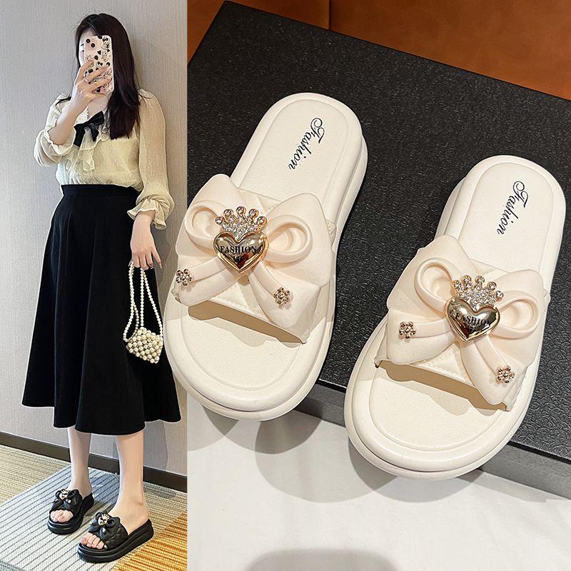 

Пляжные сандалии Butterfly Knot Модные летние нескользящие толстые подошвы, увеличивающие рост, тапочки для женщин 38-39