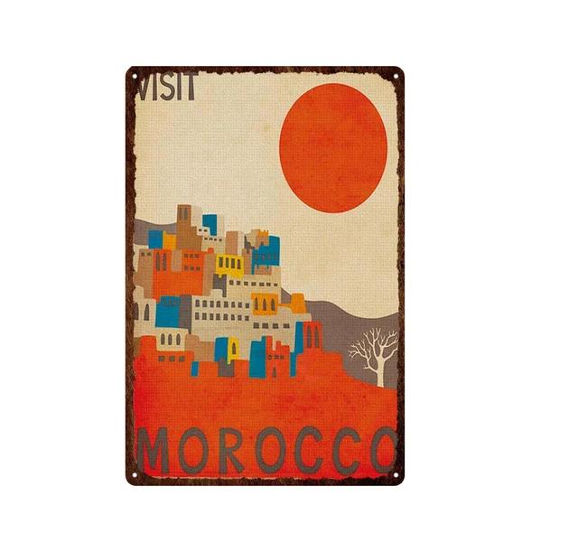 Morocco Hawaii Africa Sunset Scenery Metal Sign Vintage Travel Poster Hot Sale Wall Art Decoration Retro Iron Painting Tin Pl