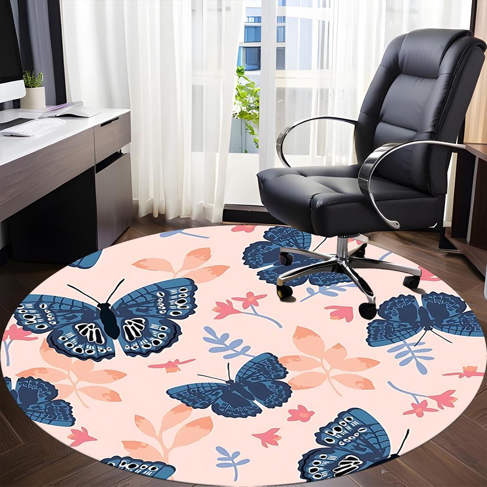 1pc Butterfly Floral Office Round Area Rug, Indoor Mat Suitable For Office, Under Office Chairs Bedroom Living Room Home Decor, Room Deco