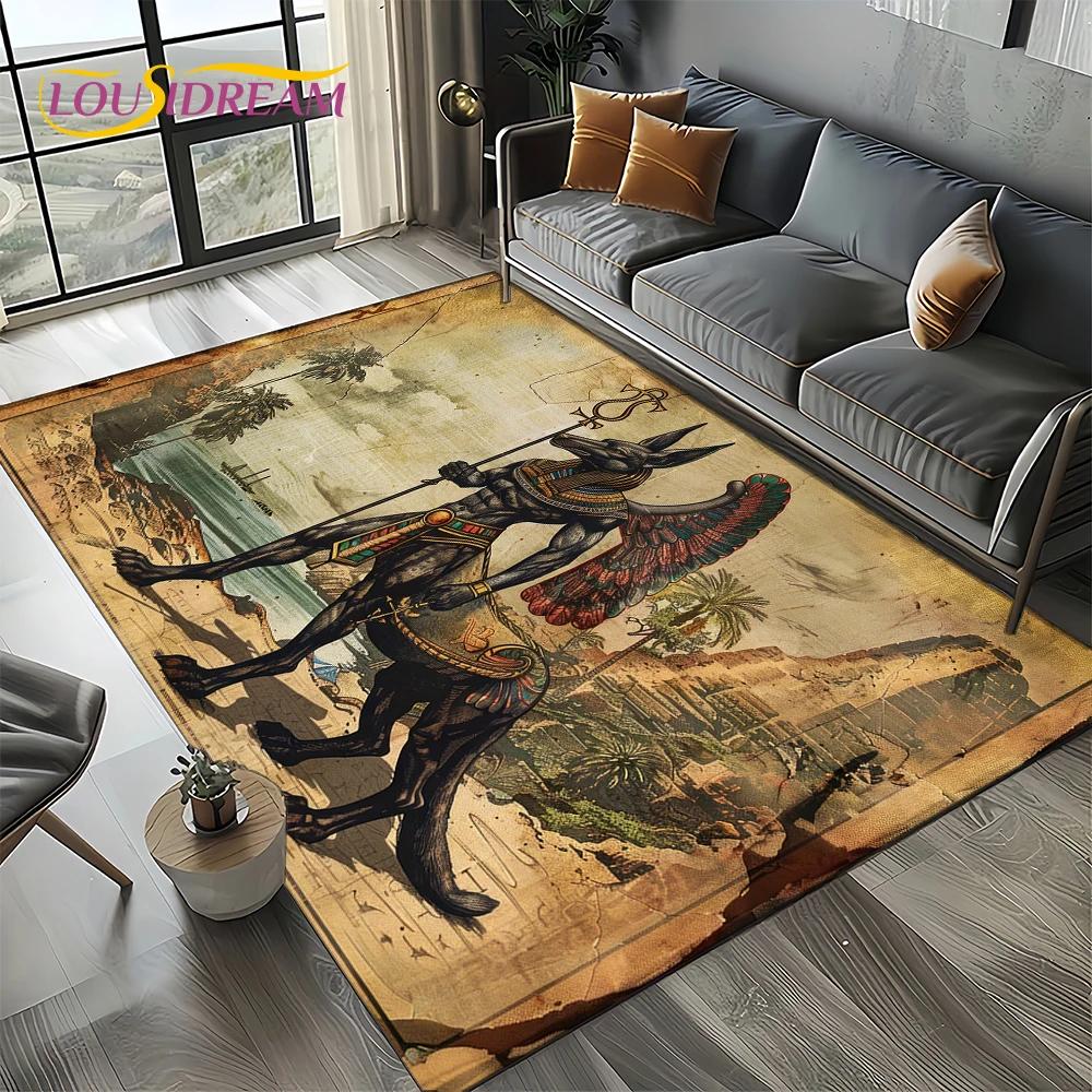 3D Retro Ancient Egypt Death Anubis Pharaoh Horus Mythology Carpet Rug for Living Room Bedroom Home Sofa,Kids Non-slip Floor Mat