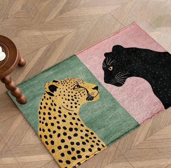 Růžová černá flanelová podlahová rohožka se zvířecím vzorem a designem leoparda, rohožka do kuchyně, koupelny, ložnice, dekorace do domácnosti