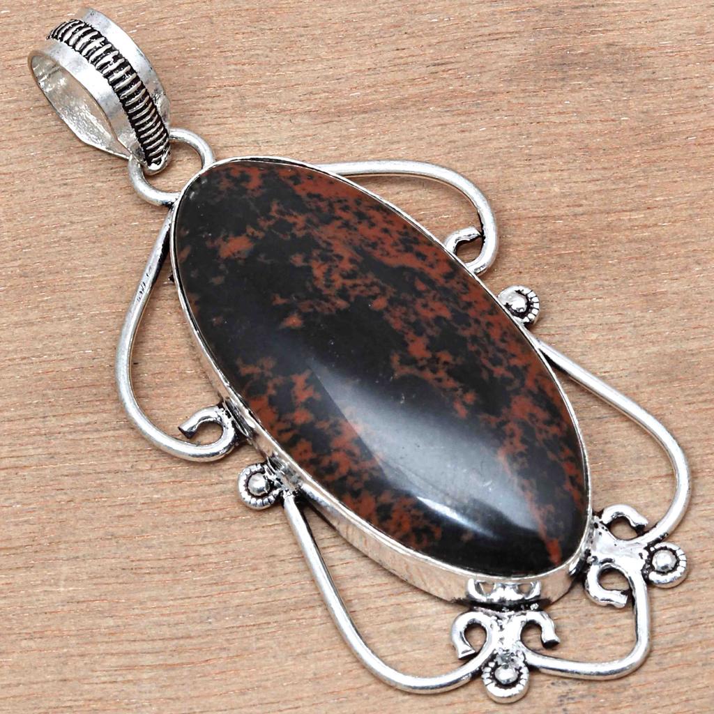 Pendant Mahogany Obsidian Gemstone Handicraft Valentine'Day Silver Jewelry 2"