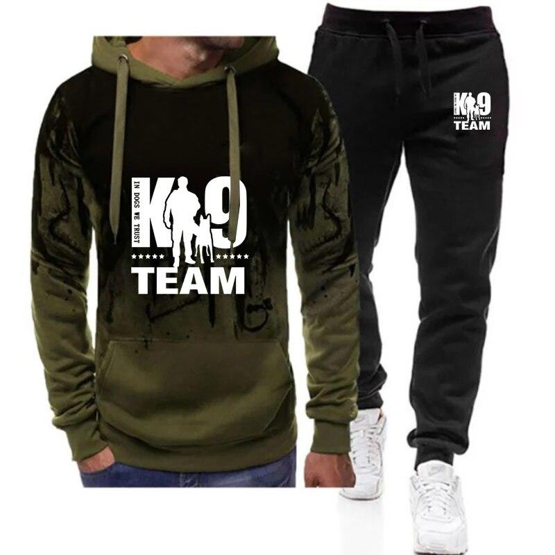 

TRAINER K9 Team K9 Unit Malinois Men Spring Autumn New Gradient Color Set Casual Pulover Hoodie +Pant Comfortable 2 Pieces Suit XXL