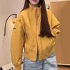 Womens Vintage Stand Collar Baseball Jacket Loose Fit Short Coat Casual Chic Outerwear Fall