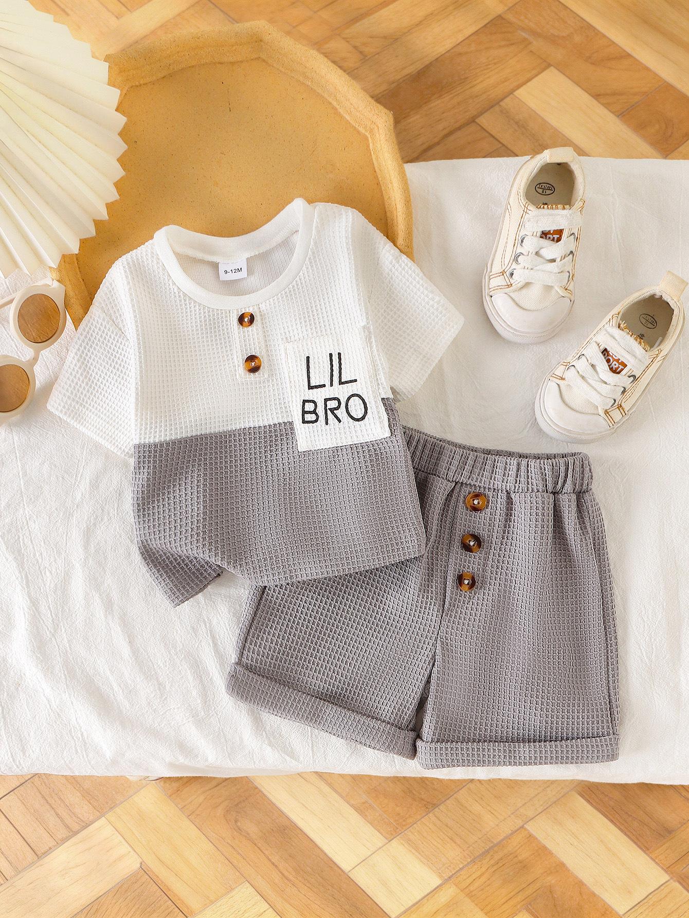Girls  Fashion Set - Summer Children s Simple Letter-Printed Short-Sleeved Shorts Set 6-9M серый
