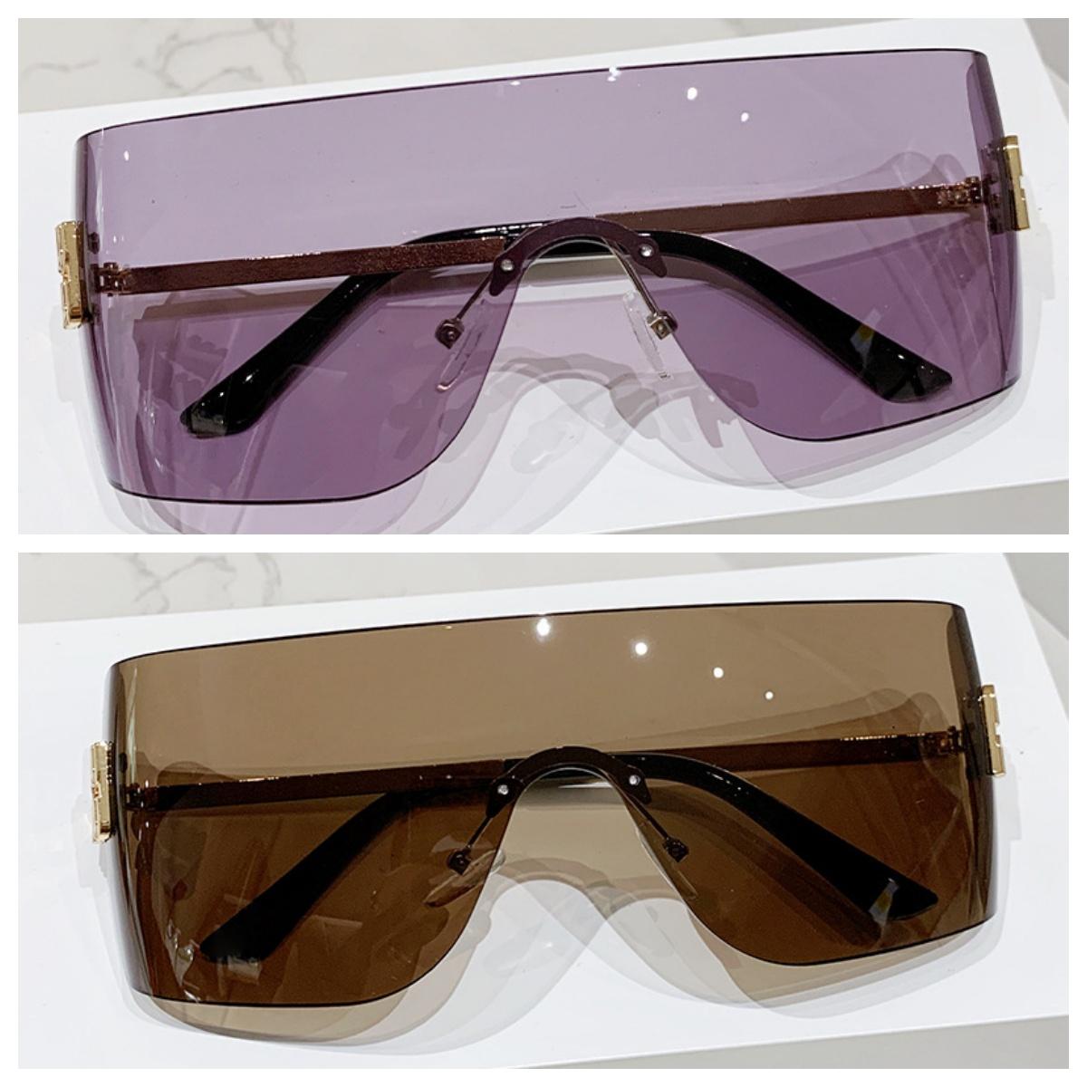 Luxe Metalen Dames Randloze Zonnebril Vintage Hoge Kwaliteit Decoratieve Zonnebril Reizen Bergbeklimmen Grote Montuur Zonnebril