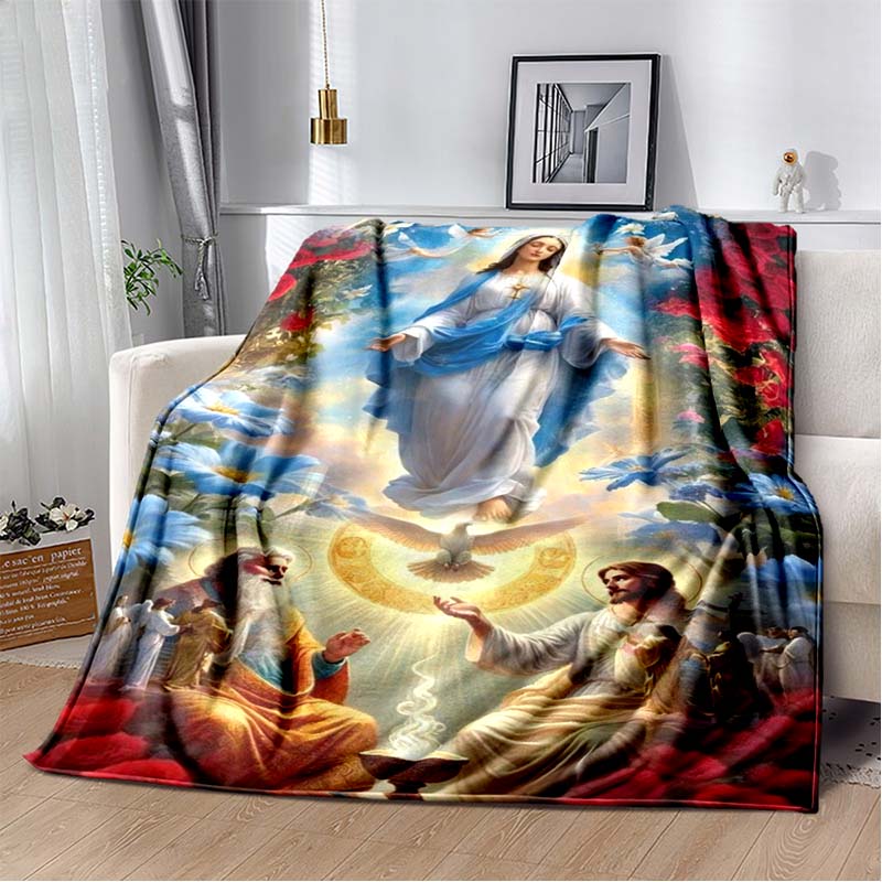 Retro Jesus Virgin Mary Art Flannel Blanket,Ultra Soft Warm Plush Throw for Home Bedroom Bed Sofa Cover Office Travel Gift Kid