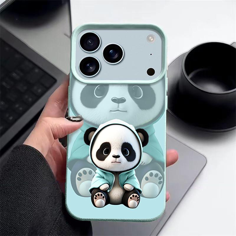 Blauer Mantel Panda Muster Hülle Für iPhone 17 Pro Max Funda iPhone 16 Pro Max 15 14 13 12 11 Air 16E Lederstruktur Silikonhülle