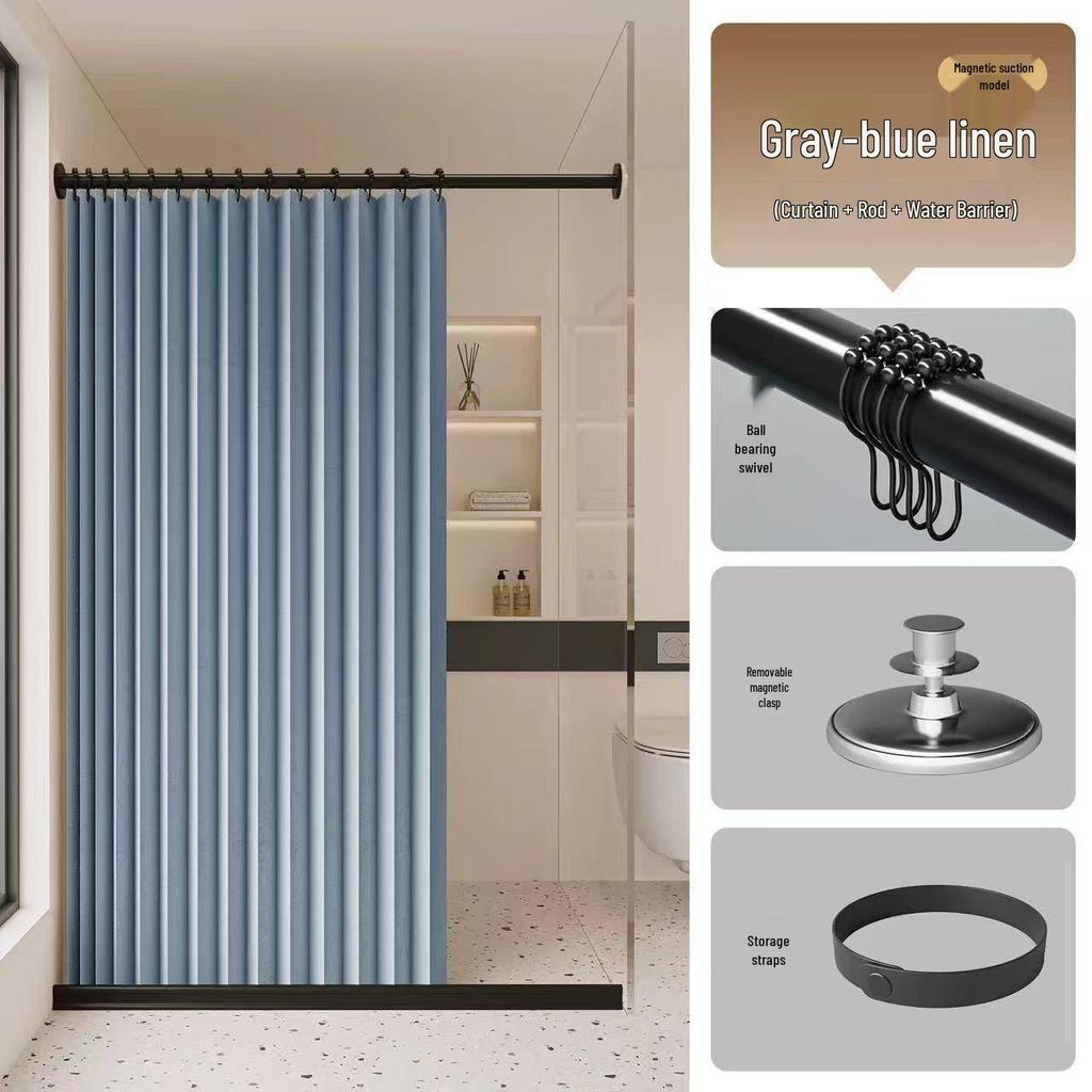 Foldable No-Drill Shower Curtain and Blackout Partition