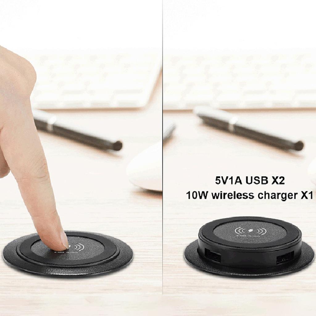 Concealed Wireless Charger, Charging Hub 3 In 1 Embedded Designs with Quick Charge Technology Double USB for Smartphones