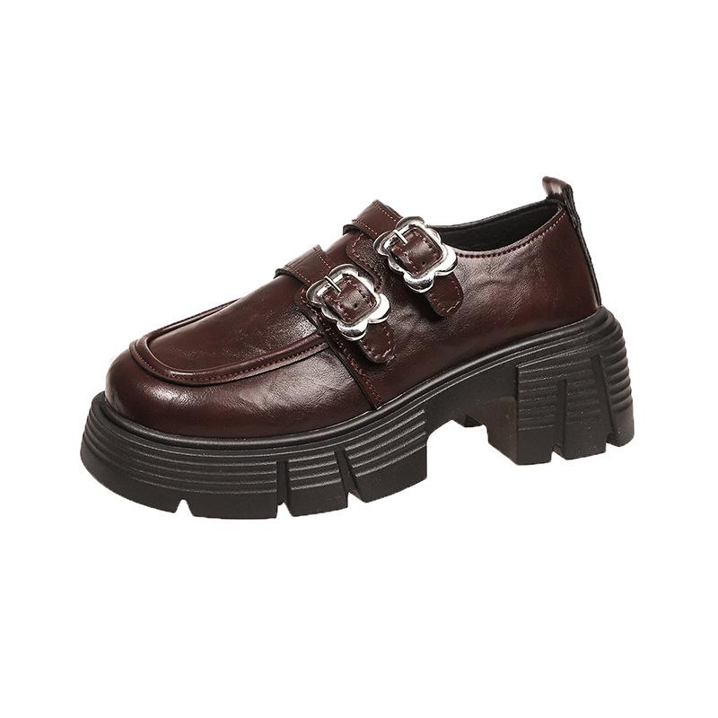 British Style Small Leather Shoes Women's Belt Buckle Velcro Women's Spring and Autumn New Retro Children's Platform