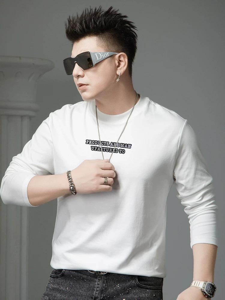 

European High-End Men s Long-Sleeve T-Shirt Autumn Base Shirt 2025 New Trendy Brand Printed Casual Top for Men XL белый