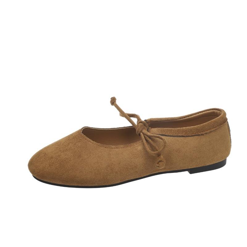 Fashion Casual Flat Shoes Women's Round Toe Shallow Suede Front Lace-up Soft Sole Anti-slip Wear-resistant Low-top Single Shoes