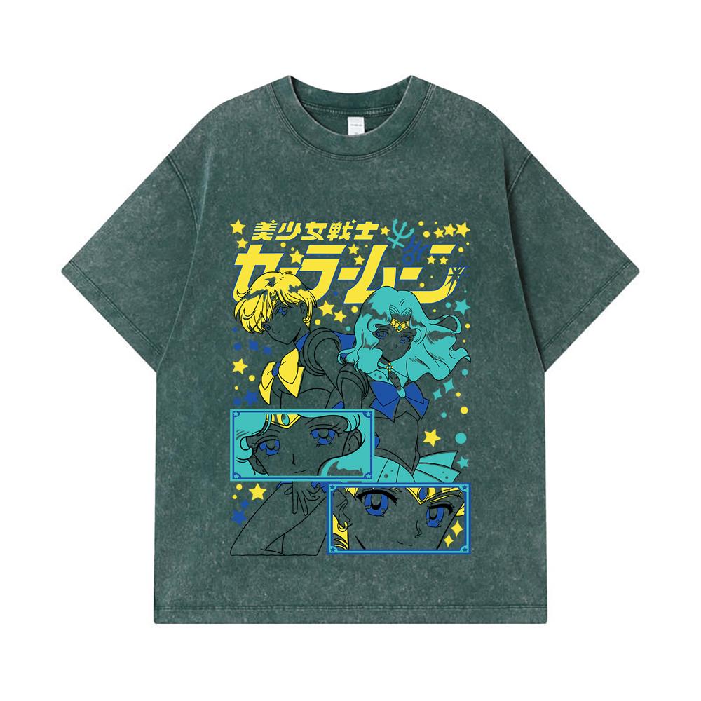 275 GSM Washed T-shirts 100% Cotton Michiru Haruka Print Unisex Heavy Cotton T Shirt