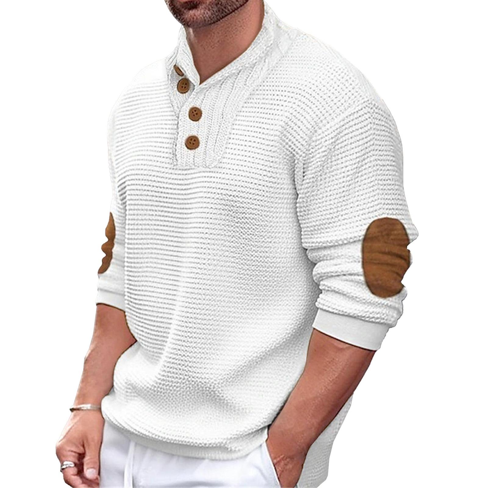 

Mens Quater Button Pullover Shawl Collar Sweaters Textured Cable Knit Lightweight Sweater With XL