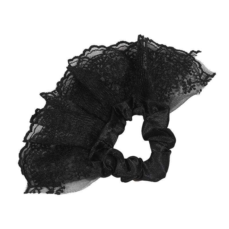 Sweet Double Layered Lace Flower Hair Scrunchies For Women Long Ribbon Bow Tie Girls Big Ruffles Bands Accessorie