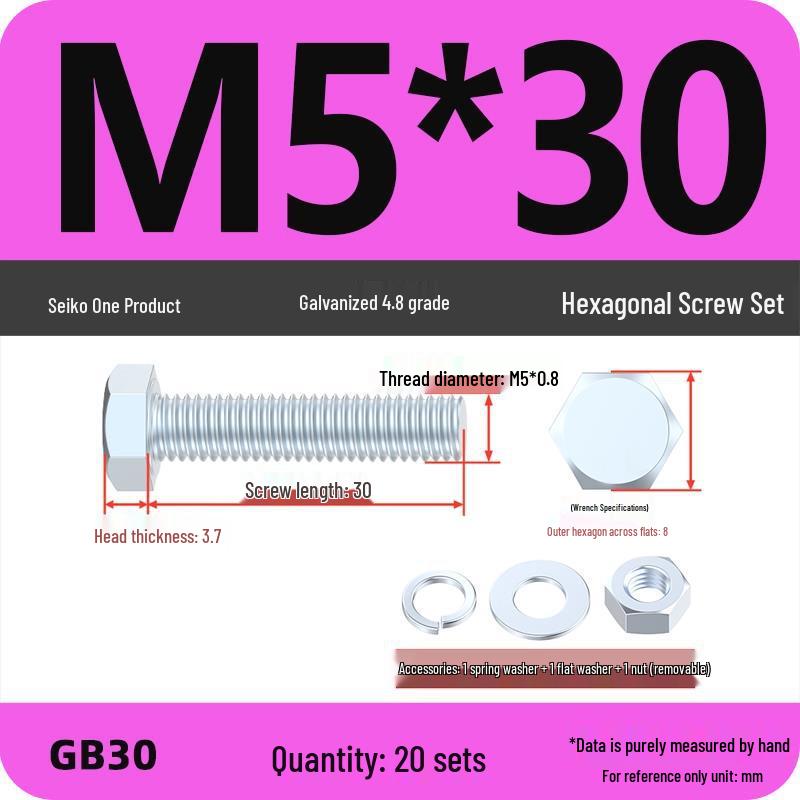 Galvanized Hex Head Bolt & Nut Set - Grade 4.8, Sizes M4 To M30