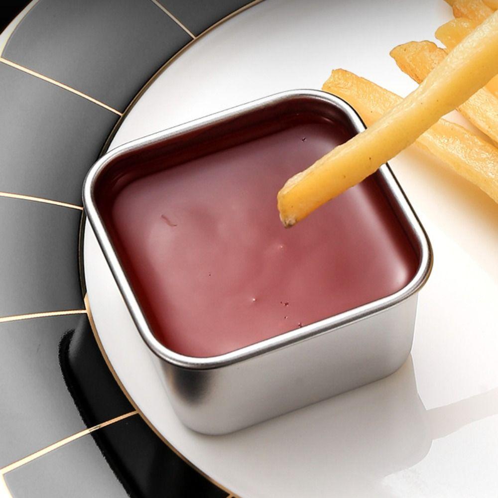 6 Stück 304 Edelstahl Soßenschale Quadratische Snackbox Tragbare Salatdressing-Tasse Büro