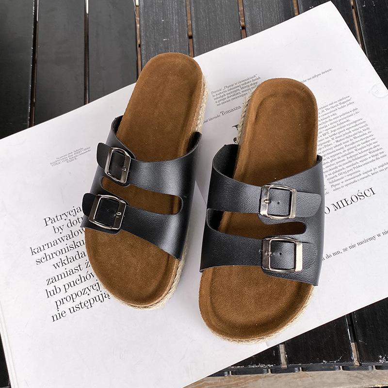 Slippers Women's Summer Trend Flip-flops Men's Cork Beach Korean Version Pinched Feet Couple Leather Cool Slippers