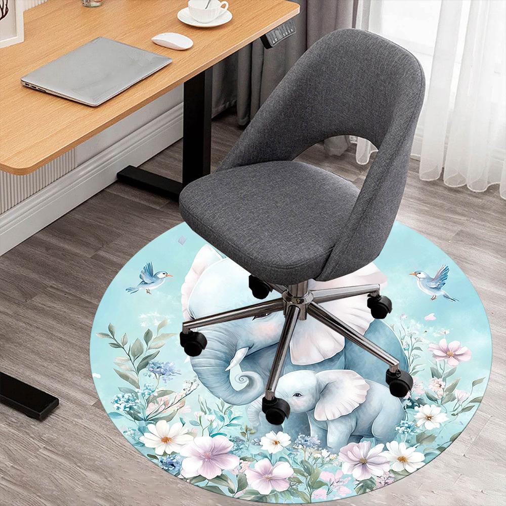 1PC Elephant Family Flowers Office Round Area Rug, Under Office Chairs Bedroom Living Room Home Decor, Carpet for Office -1110080