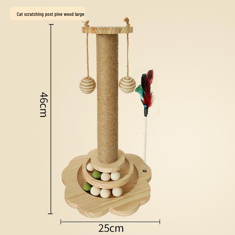 Vertical Cat Scratcher Tree with Teasing Stick and Nail Sharpening Toys for Self-Entertainment
