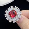 Micro-Inlaid Zircon Rubellite Colored Gemstone Open Ring Women'S Simple Temperament Hand Jewelry